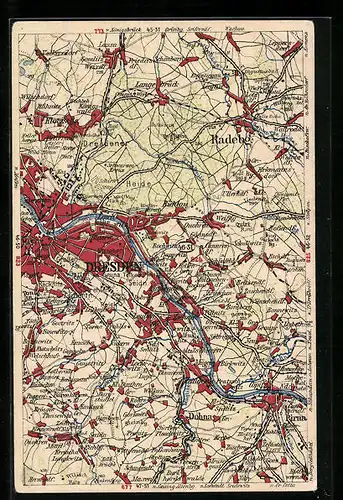 AK Dresden, Wona-Landkarte der Region östlich der Stadt