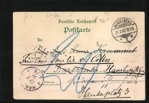 Lithographie Heidelberg, Nächtliches Panorama mit Trompeter, Behüt` Dich Gott!