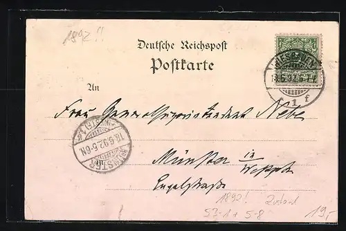 Vorläufer-Lithographie Bingen am Rhein, 1892, Eremitage a. d. Niederwall, Jagdschloss, Niederwalddenkmal