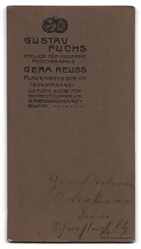 Fotografie Gustav Fuchs, Gera-Reuss, Plauenschestr. 113, Junge Dame in Bluse und Rock