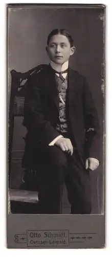 Fotografie Otto Schmidt, Oetzsch-Leipzig, Junger Mann im Anzug mit Krawatte
