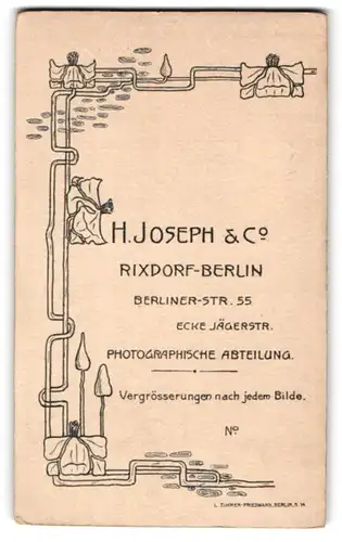 Fotografie H. Jospeh & Co., Rixdorf, florae Verzierung um die Anschrift des Fotografen