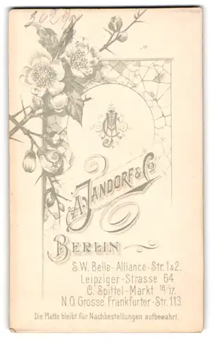 Fotografie A. Jandorf & Co., Berlin, Monogramm des Fotografen mit Blumenzweig