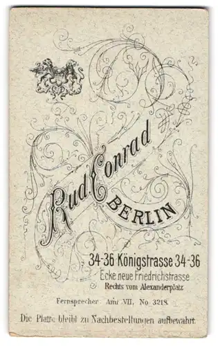 Fotografie Rud. Conrad, Berlin, Königstr. 34-36, Anschrift des Fotografen mit königlichem Wappen