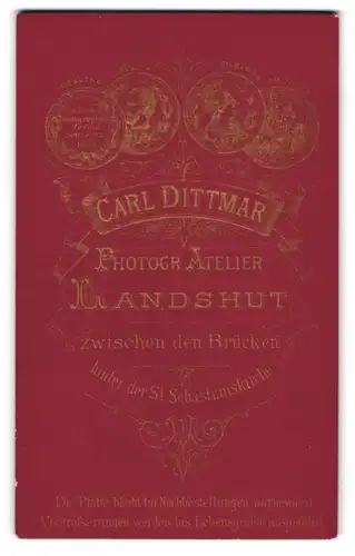 Fotografie Carl Dittmar, Landshut, zwichen den Brücken, Medaillen und Fotografenanschrift in Gold