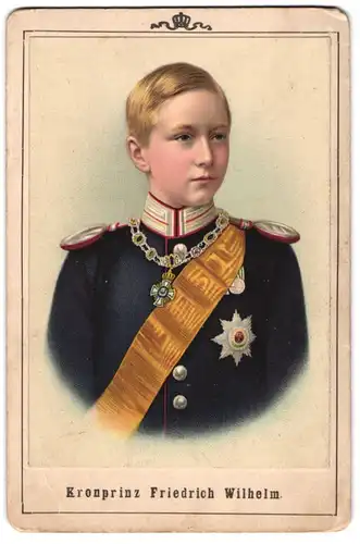 Fotografie Lithographie unbekannter Fotograf und Ort, Portrait Kronprinz Friedrich Wilhelm in Gardeuniform mit Orden