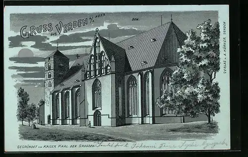 Mondschein-Lithographie Verden a. d. Aller, Dom