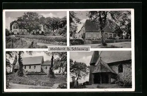 AK Moldenit b. Schleswig, Kirche, Gebäudeansicht, Ortspartie