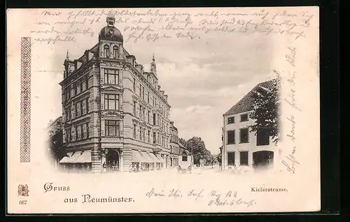 AK Neumünster, Kielerstrasse mit Kutsche