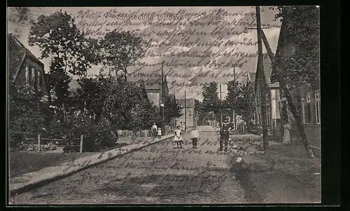 AK Burhave, Nordseebad, Dorfstrasse mit Passanten