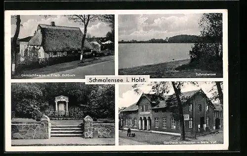 AK Schmalensee i. Holst., Gasthaus und Pension v. Meta Voss, Gemischtwarengeschäft v. Friedr. Bollbruck, Schmalensee