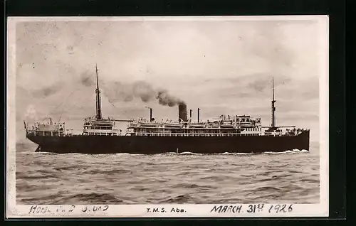 AK Passagierschiff T. M. S. Aba auf hoher See