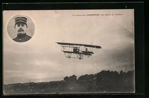 AK Le Lieutnant Camerman, sur Biplan H. Farman