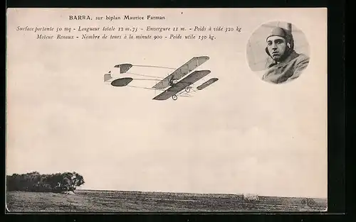 AK Flugpionier Barra, sur biplan Maurice Farman