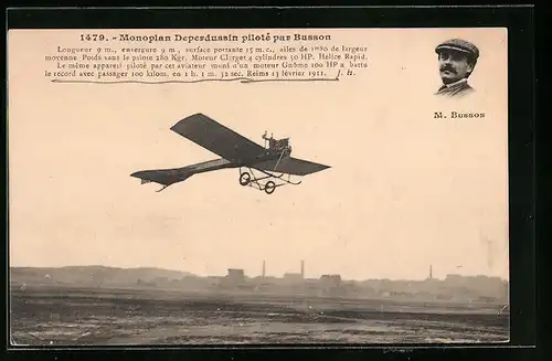 AK Monoplan Deperdussin pilote par Busson