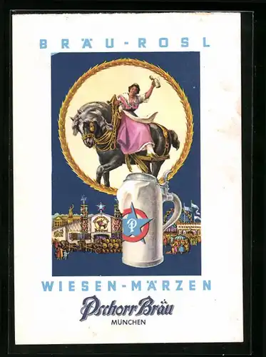 Künstler-AK München, Wiesen-Märzen, Gasthaus Bräu-Rosl, Brauerei-Werbung Pschorr Bräu