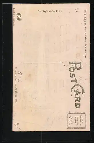 Präge-AK Water Tower at Work, Feuerwehrleute löschen einen Brand