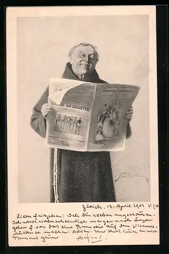 AK Mönch liest eine Zeitung