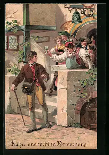 Präge-AK Führe uns nicht in Versuchung, Herr vor dem Wirtshaus