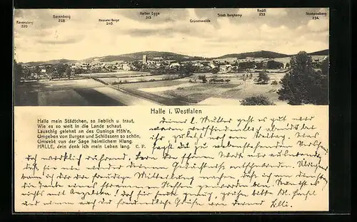 AK Halle i. W., Totalansicht, Bergpanorama