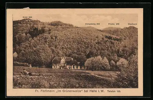 AK Halle i. W., Gasthaus Fr. Flottmann Im Grünenwalde, Knüll, Hengeberg