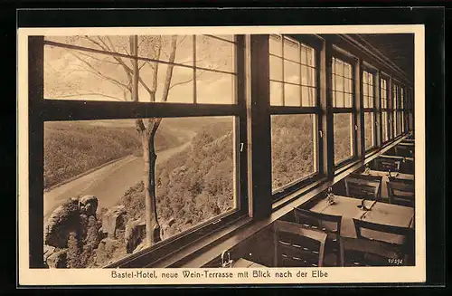 AK Bastei, Bastei-Hotel, neue Wein-Terrasse, Blick ins Elbtal