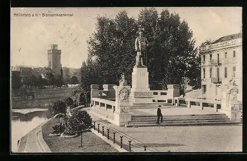 AK Heilbronn a. N., Bismarckdenkmal und Neckar-Hotel