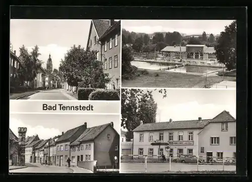 AK Bad Tennstedt, HO-Kur-Cafe Schöne Aussicht, Freibad, Herrenstrasse