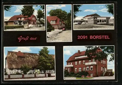 AK Borstel, Kinderheim, Altes Forsthaus, Lebensmittelgeschäft von Heinz Gehrdau