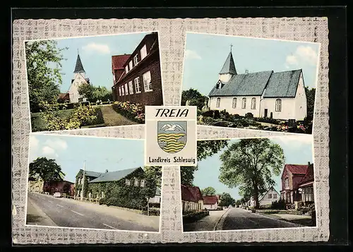 AK Treia /Schleswig, Kirche, Strassenpartie