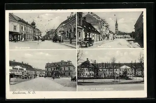 AK Stockerau, Hauptstrasse, Rathausplatz, Artilleriekaserne