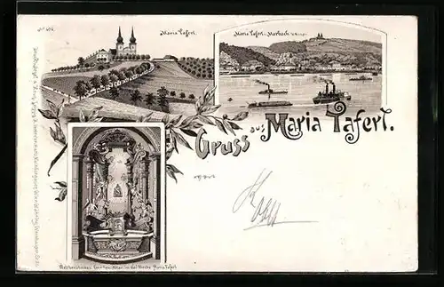Lithographie Maria Taferl, Panorama mit Marbach und Gnaden-Altar