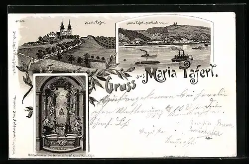 Lithographie Maria Taferl, Wallfahrtskirche, Gnaden-Altar