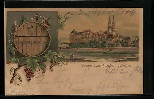 Lithographie Klosterneuburg, Blick zum Stift Klosterneuburg