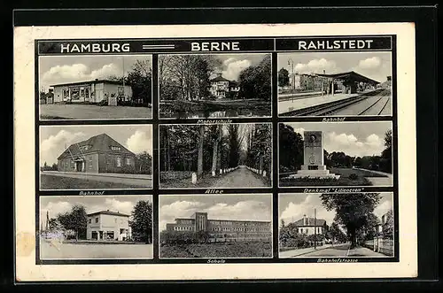 AK Hamburg-Berne-Rahlstedt, Motorschule, Bahnhof, Denkmal Liliencron