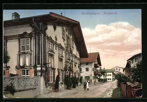 AK Oberammergau, Dorfpartie