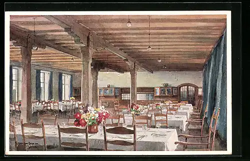 Künstler-AK Elmau, Schloss Elmau, Speise-Saal