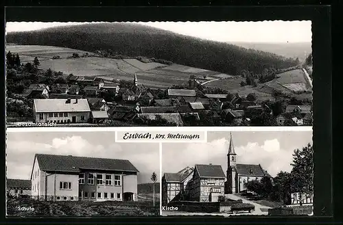 AK Eubach /Krs. Melsungen, Gesamtansicht mit Kirche und Schule