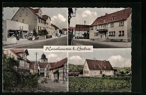 AK Ronshausen b. Bebra, Strassenpartien, Kirche, Geschäft