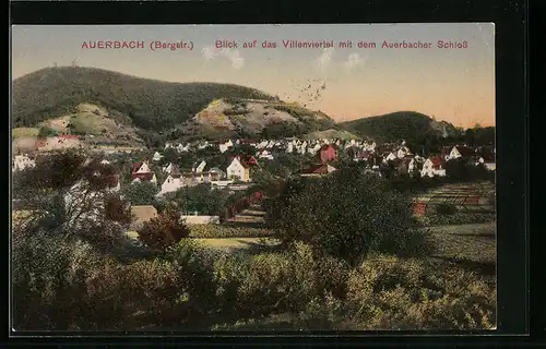 AK Auerbach /Bergstr., Blick auf das Villenviertel mit dem Auerbacher Schloss