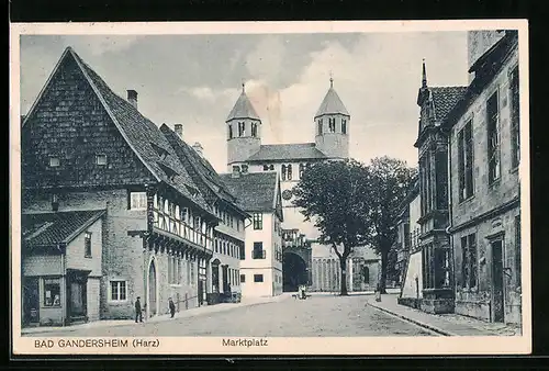 AK Bad Gandersheim /Harz, Marktplatz mit Kirche
