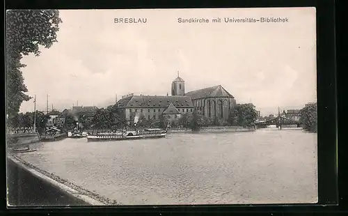 AK Breslau, Sandkirche mit Universitäts-Bibliothek