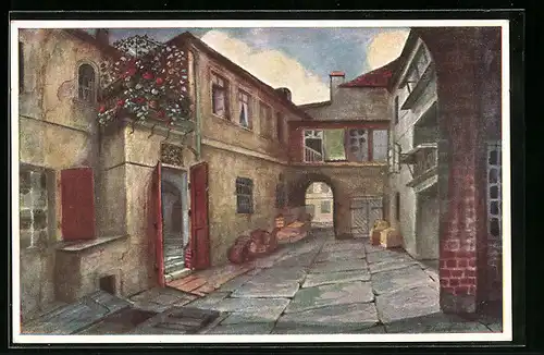 Künstler-AK Breslau, Blick auf den Hof, Links Sabinezimmer mit Balkon