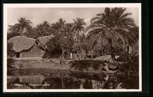 AK Venezuela, Eingeborenendorf mit Palmen