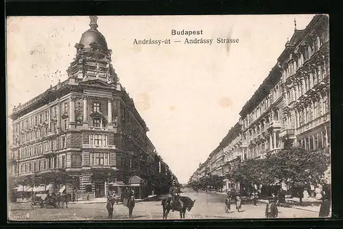 AK Budapest, Partie in der Andrássy-Strasse