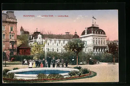 AK Budapest, Lukács-Bad mit Springbrunnen