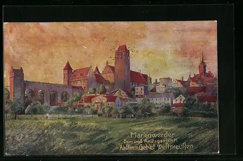 Künstler-AK Marienwerder, Blick zum Dom und Amtsgericht