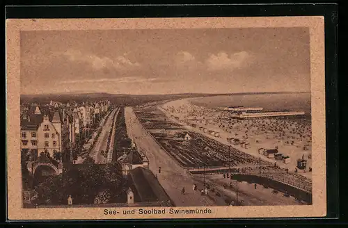 AK Swinemünde, Ortspartie mit Strand