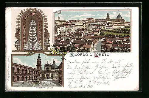 Lithographie Loreto, Chiesa della S. Casa, Ortsansicht