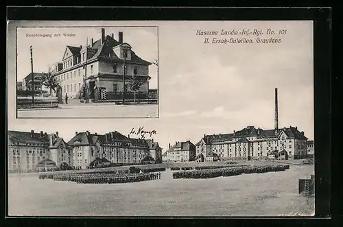 AK Graudenz, Kaserne Land.-Inf.-Rgt. No. 101, II. Ersatz-Bataillon, Haupteingang mit Wache